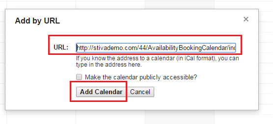 add calendar URL in Google Calendar