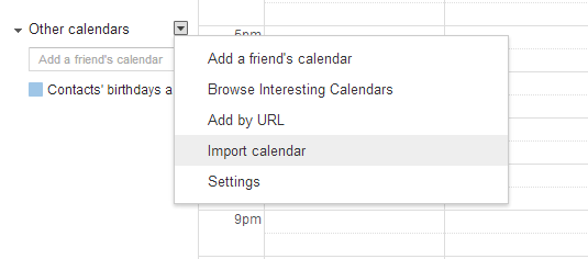 import calendar in Google Calendar
