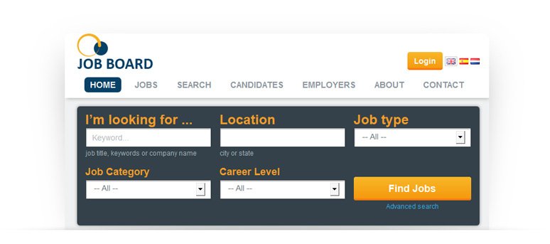 Homepage with options to find jobs