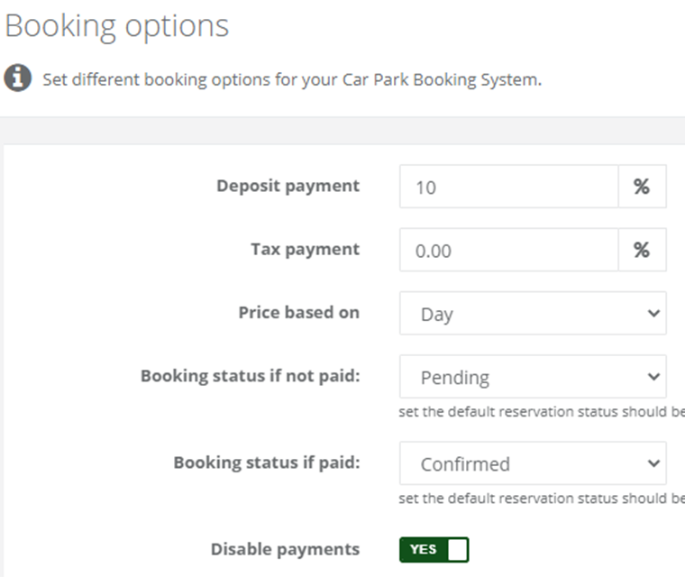 Cark Park Booking Set Currency Deposit And Tax