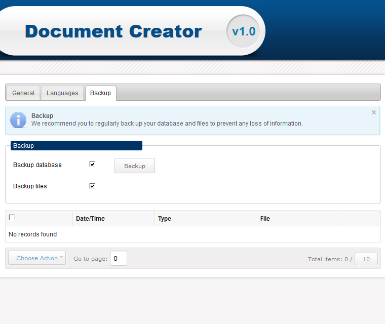 Document Creator Backup Your Database