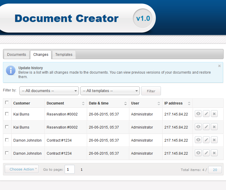 Document Creator Review The History Log Of All Changes