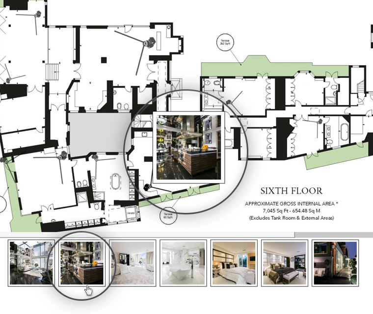 Interactive Floor Plan Hovering Over The Image Gallery Thumb Will Show The Photo Within The Camera Pin