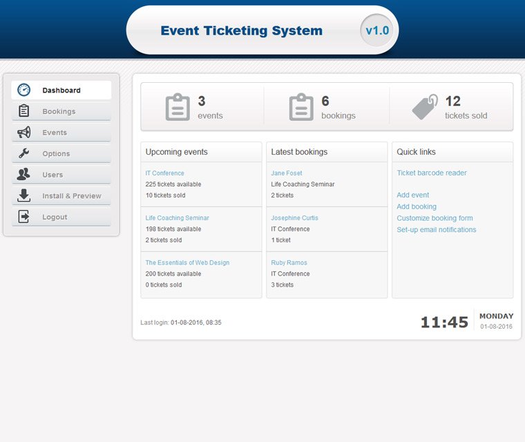 Event Ticketing System dashboard