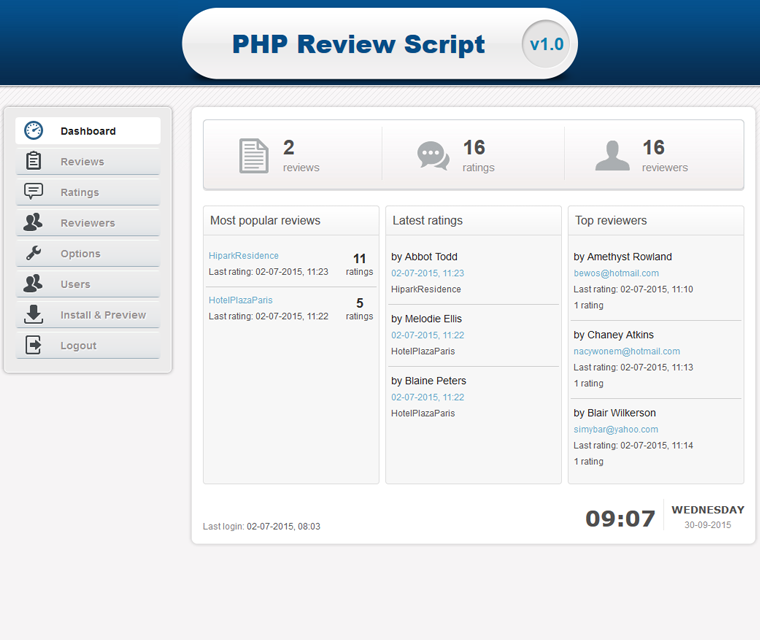 Php Review Script Dashboard