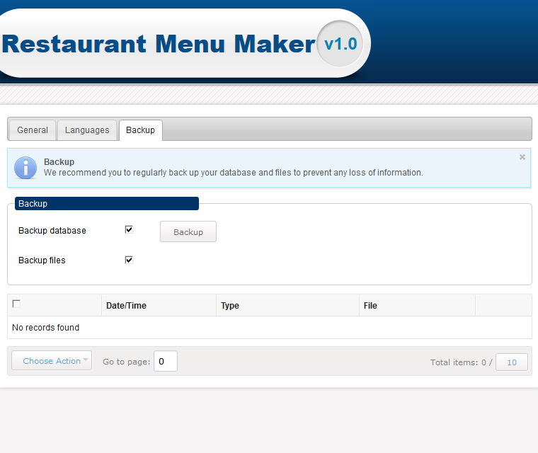 Restaurant Menu Maker System Backup