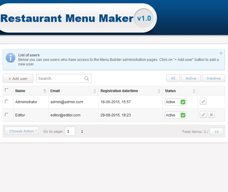 Restaurant Menu Maker User Roles