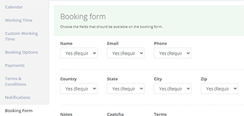 Customizable booking form