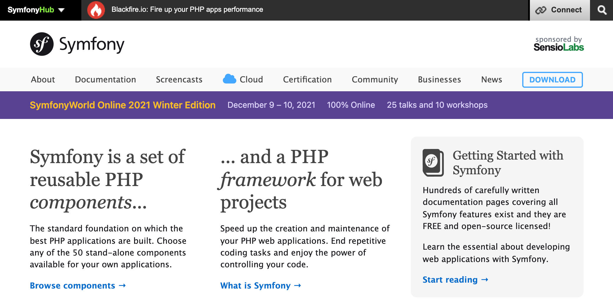 Symfony framework for PHP application development