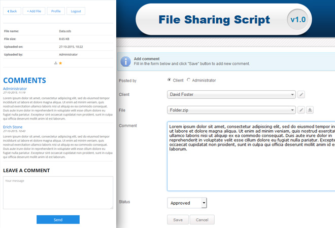 File sharing script comments section