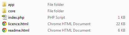 App and core folders in file explorer