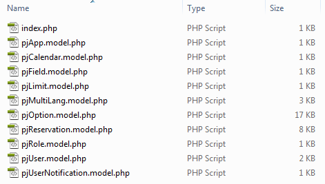 PHP scripts inside an application model folder