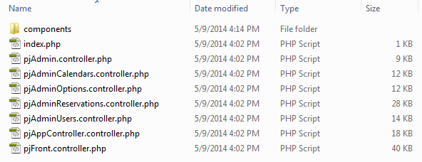 PHP scripts inside an application controllers folder