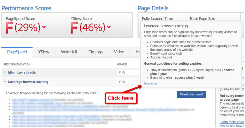Leverage browser caching Read more button location