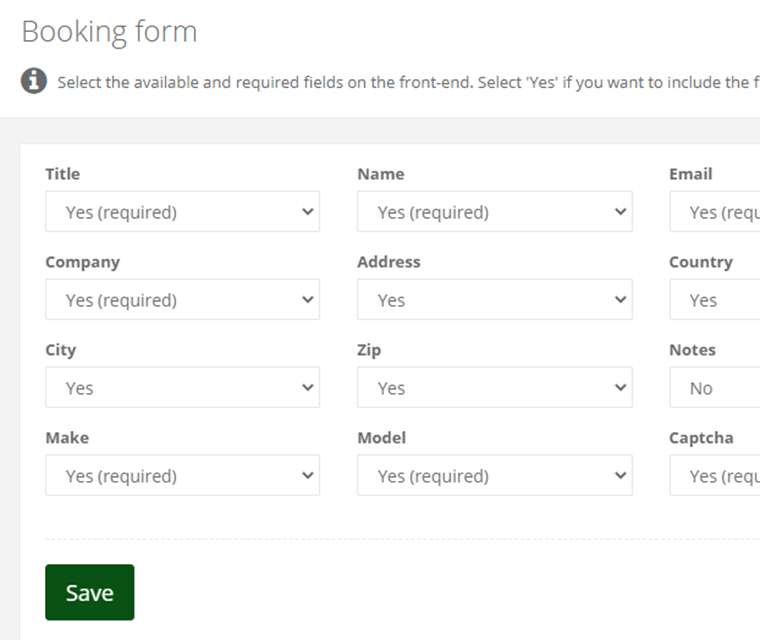 Cark Park Booking Editable Booking Form