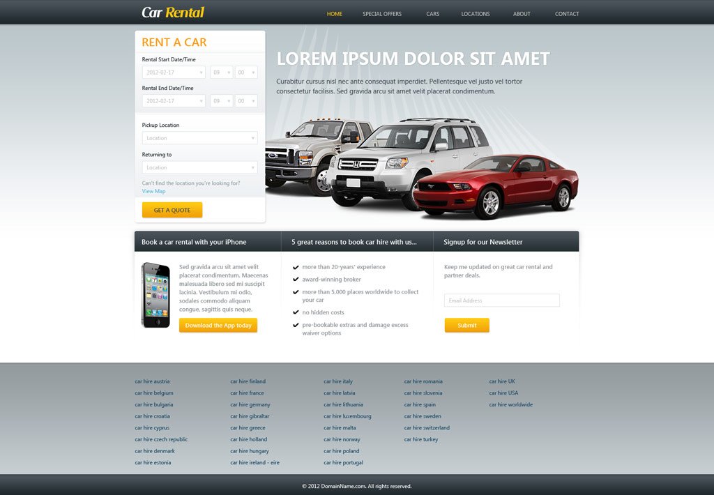 Free Car Rental Website Template Car Rental Template PHPJabbers